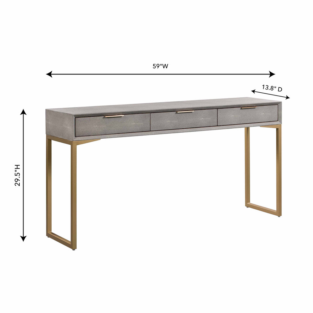 Pesce 59" Shagreen 3 Drawer Console Table dimensions