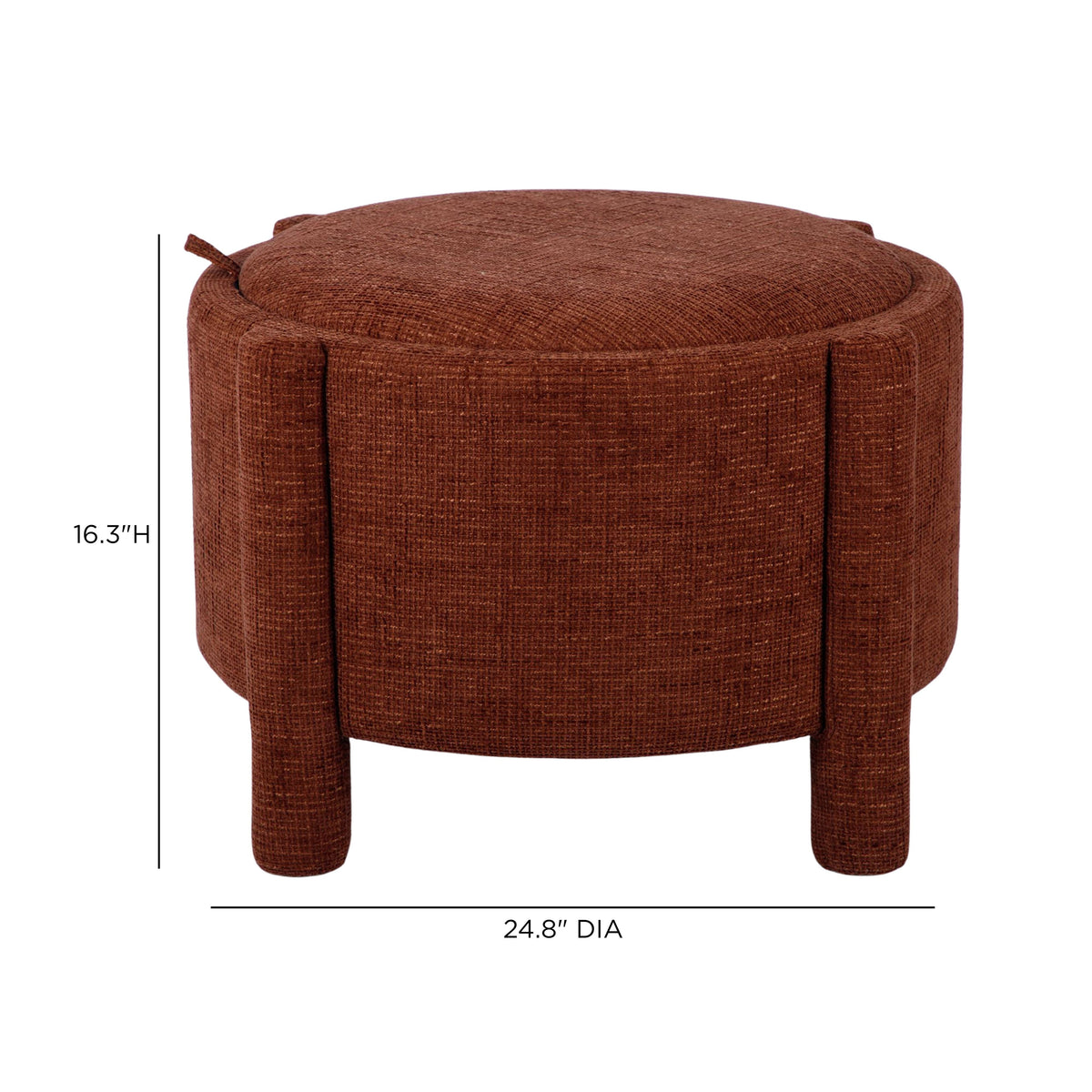 Bellamy Railroad Chenille Storage Stool in Curry showing open compartment interior