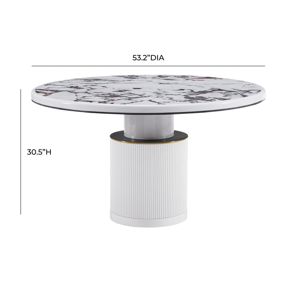 Vanessa 53" White Marble Lacquer Round Dining Table dimensions