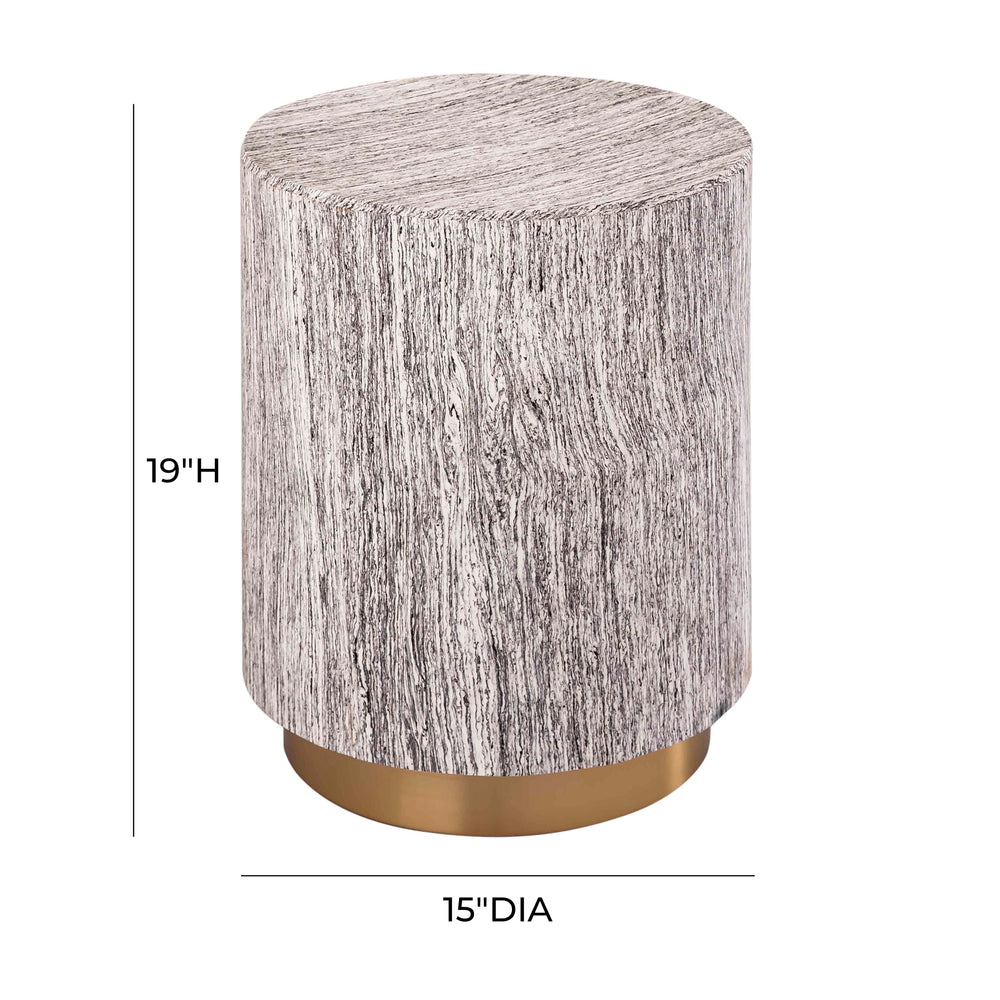 Dahlia Side Table That Doubles as an Ottoman - Contemporary Distressed White Finish with Gold Accents dimensions