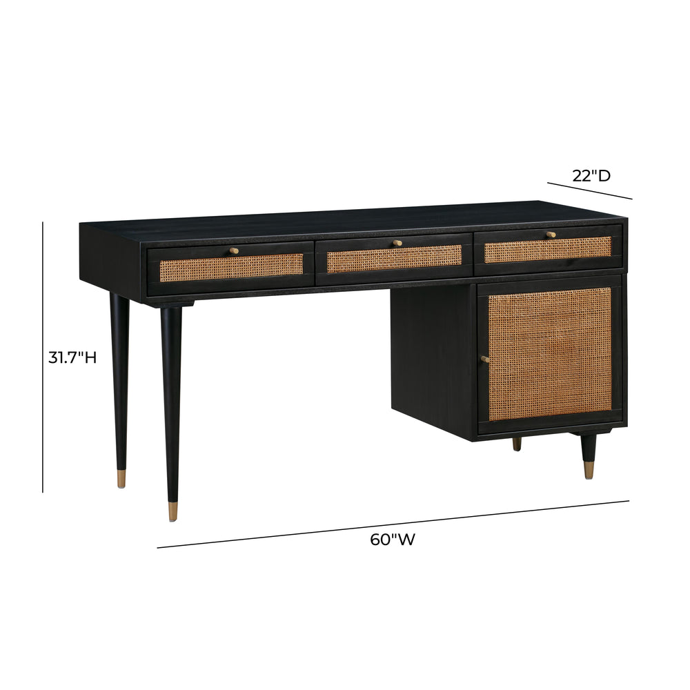 Sierra 60" Cane 3-Drawer Desk With Storage dimensions