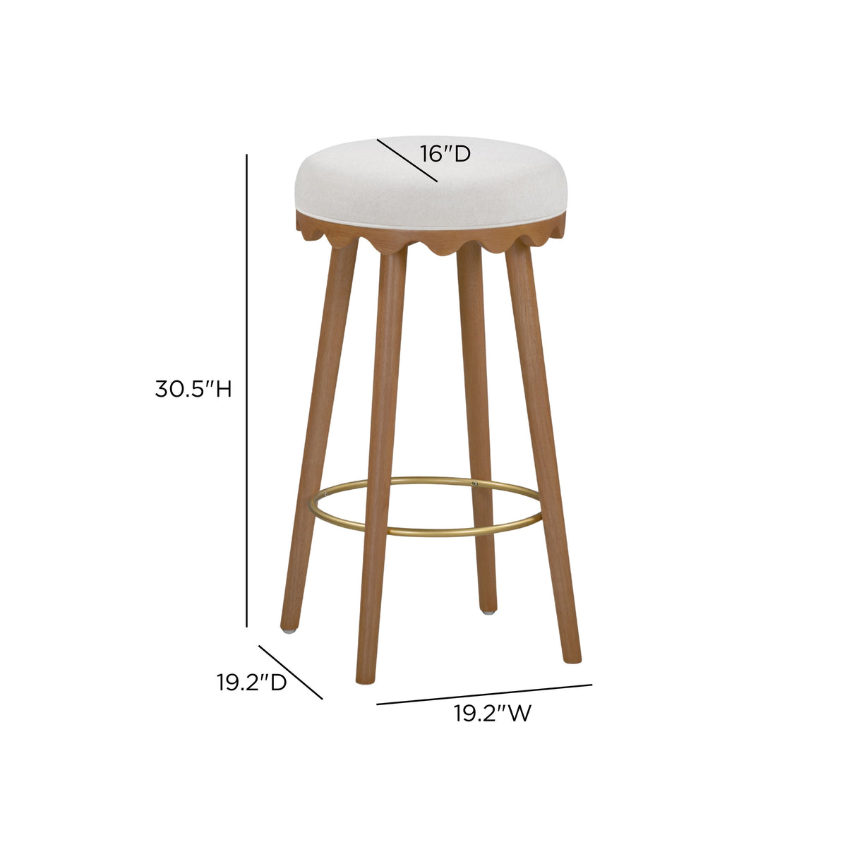 Oodle Performance Vegan Mohair Bar and Counter Stool base perimeter scalloped accent detail