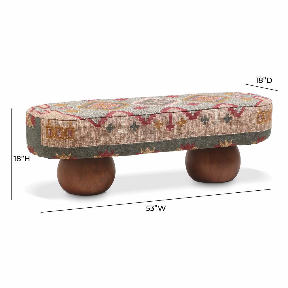 Rizi 53" Textured Wool Upholstered Bench dimensions