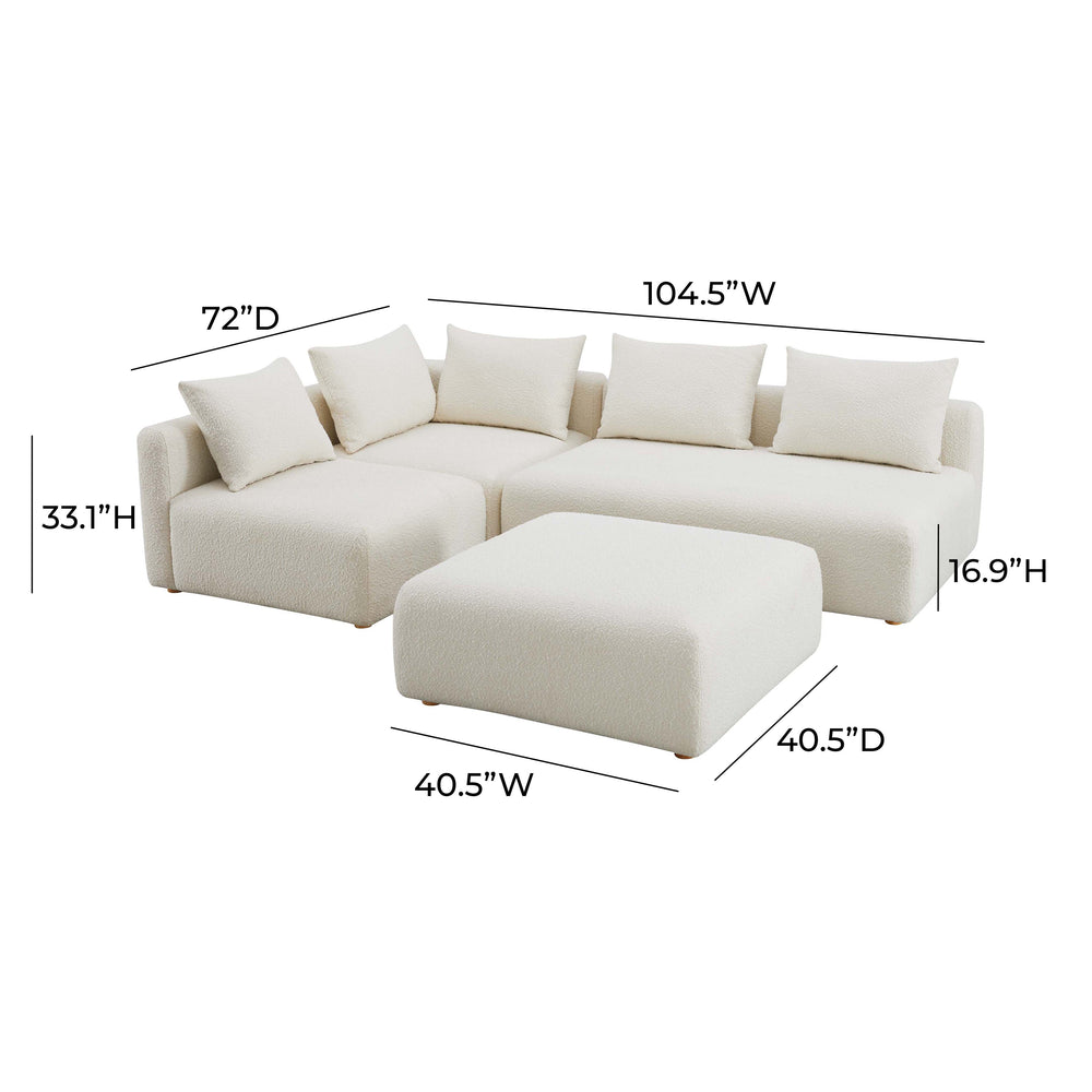 Hangover 4-Piece Cream Boucle Modular Chaise Sectional dimensions