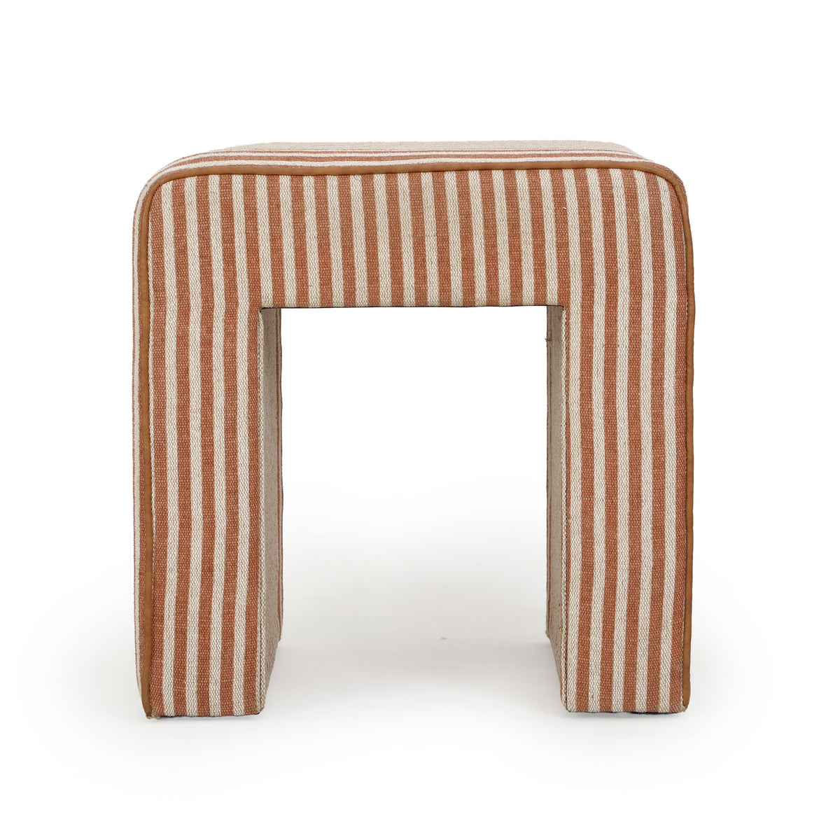 Byron Square Cotton Jute Ottoman in brown stripe fabric variation
