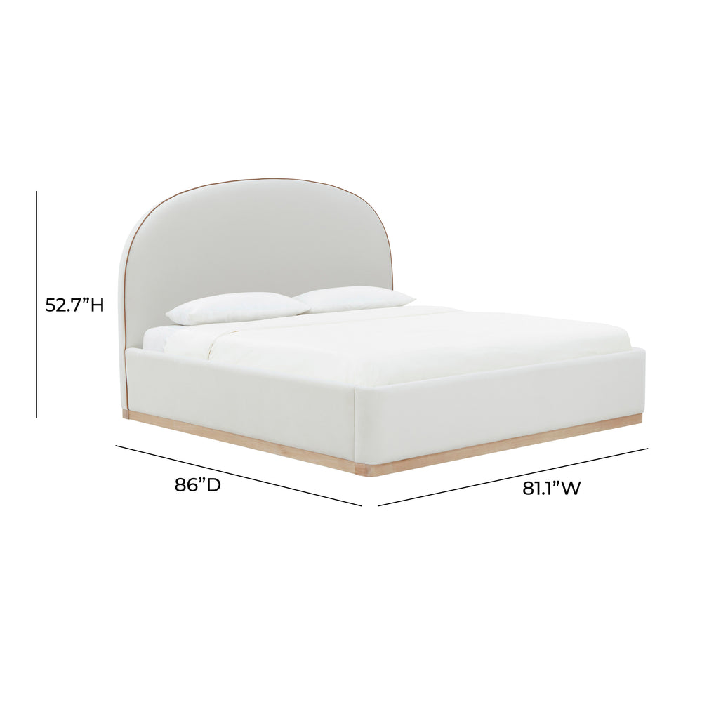 Marlow Velvet Bed with Natural Ash Wood Plinth Base & Accent Piping - Contemporary Upholstered Bed dimensions