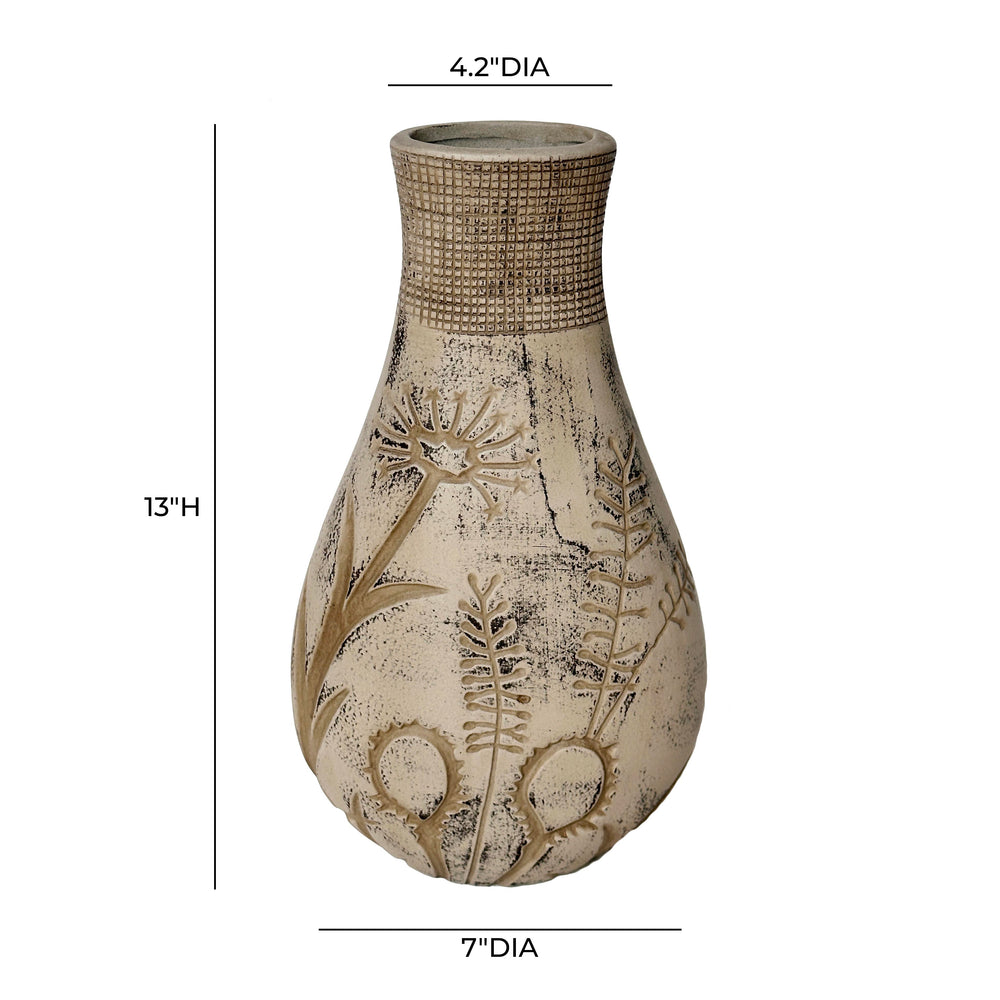 Earthenware Floral Pattern Vase in Grey dimensions