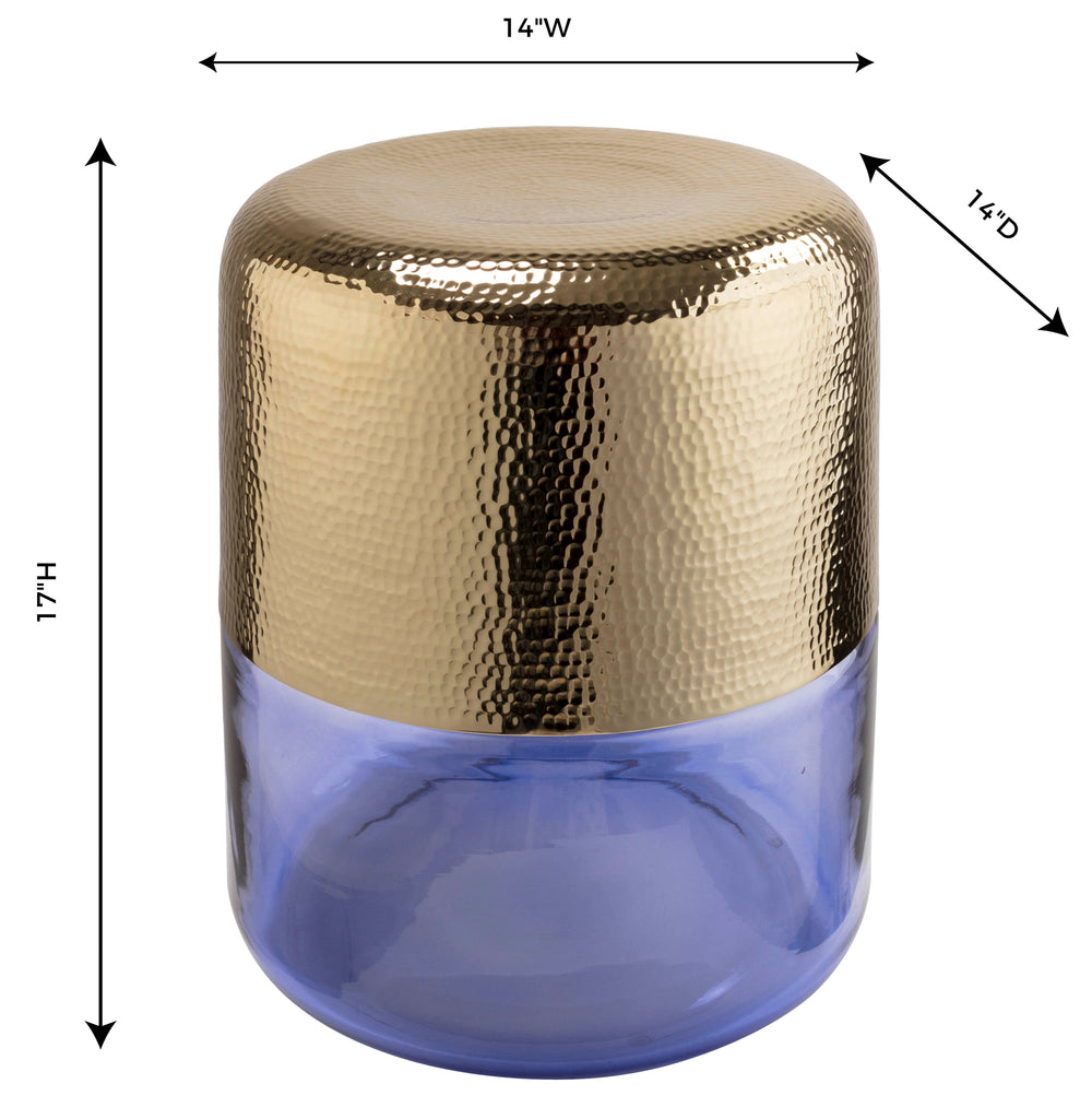 Kolla Side Table with Hand-Hammered Gold Aluminum & Translucent Glass Base - Modern Accent Table dimensions