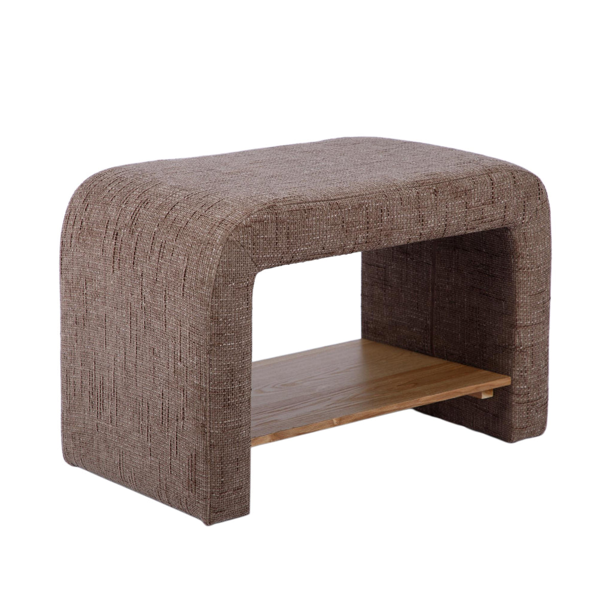 Living room arrangement featuring the striped chenille storage table