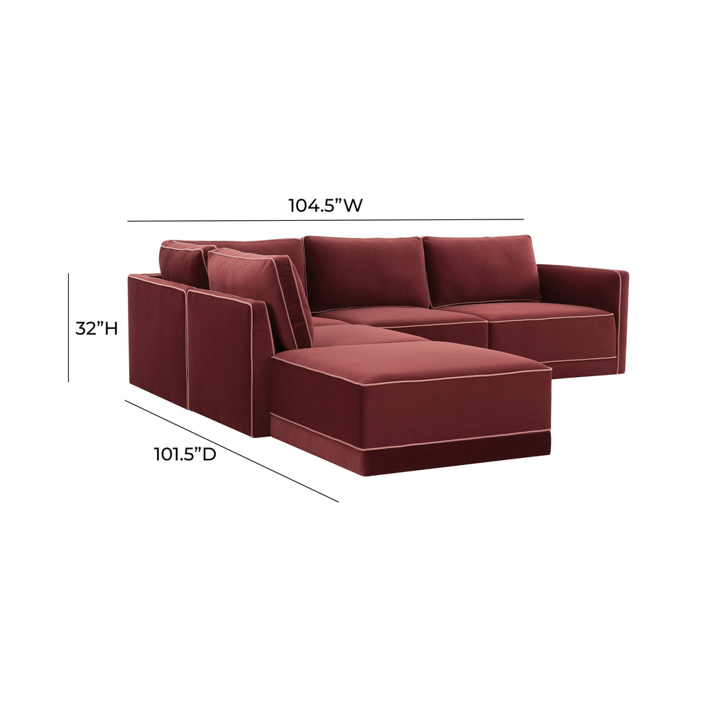 Willow 5-Piece Velvet Modular Left Facing Sectional dimensions