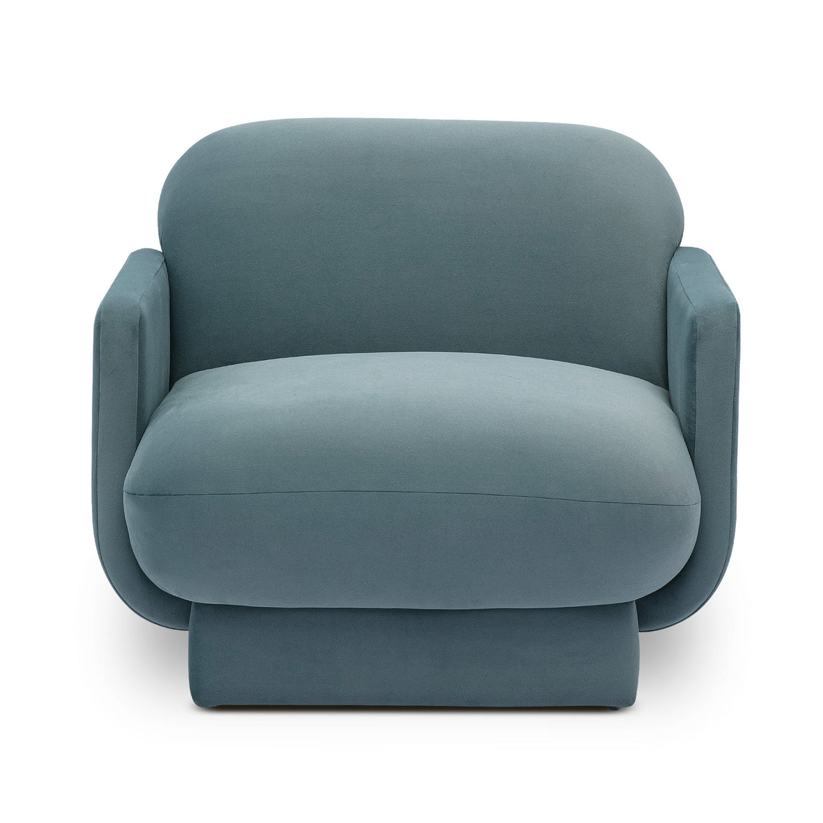 Close-up of broad armrest cushioning on Azalea velvet chair