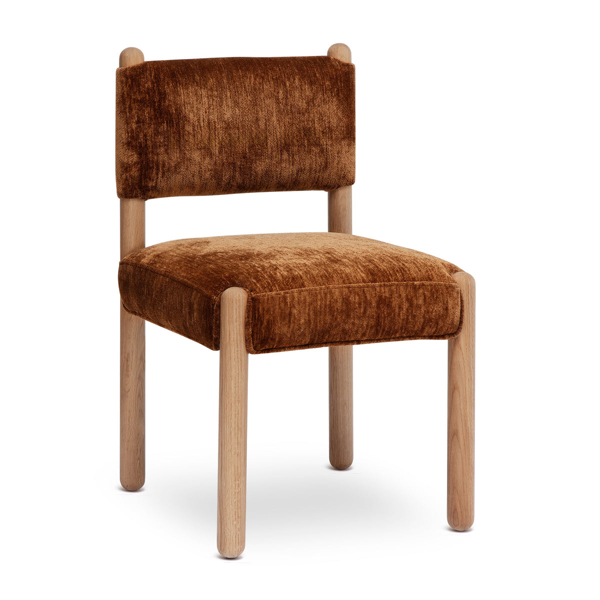 Bruno thick performance chenille straight back dining chair front angled view