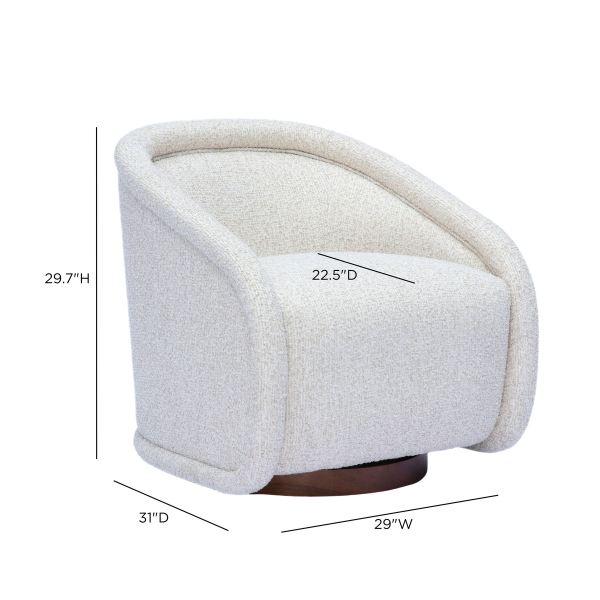 Clarke cream performance boucle swivel chair styled in a contemporary living room setting