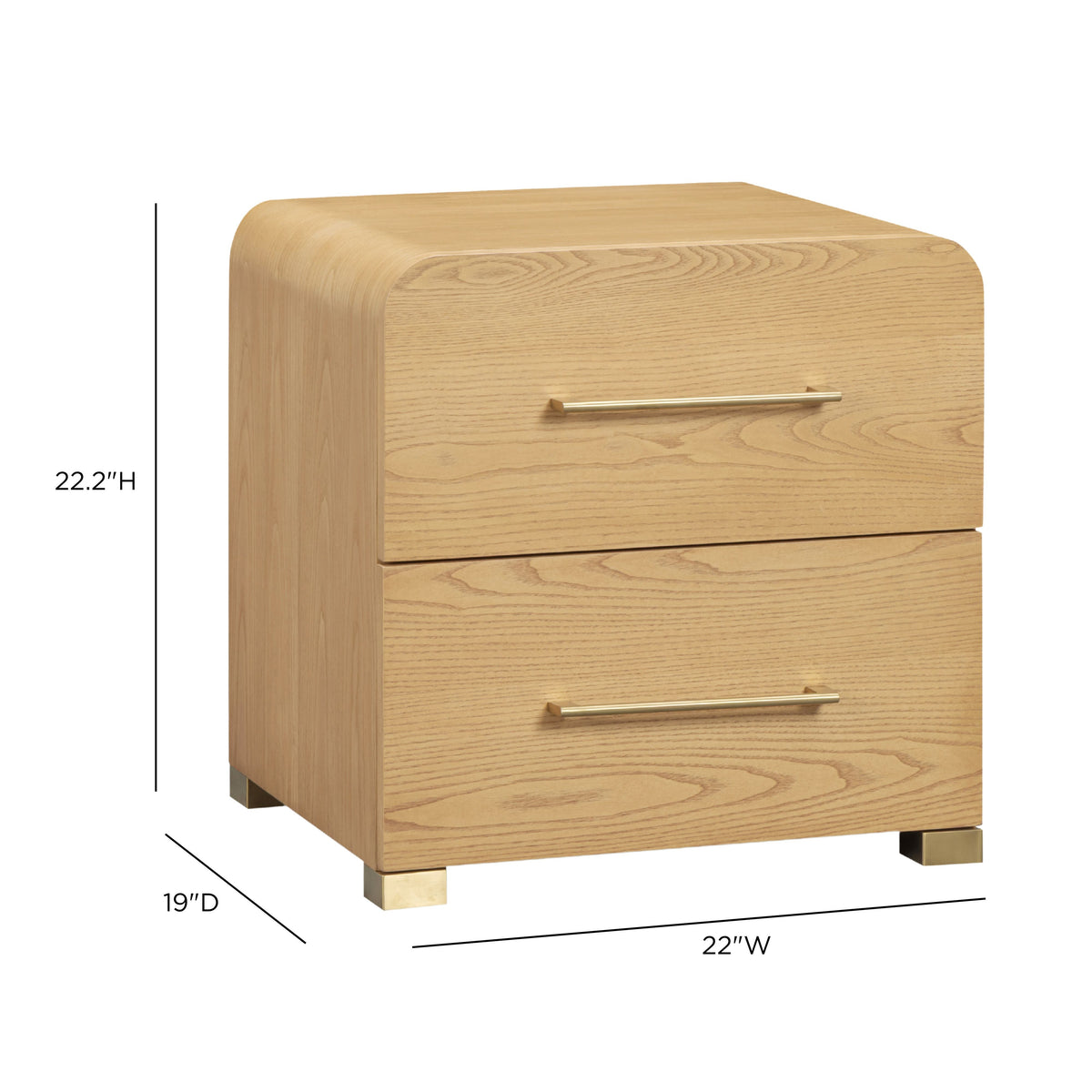 Interior view of the open storage drawers inside the Marissa ash nightstand