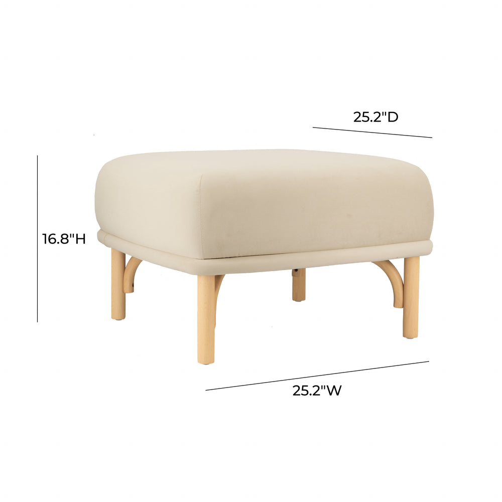 Desiree Velvet Ottoman with Solid Beech Wood Legs - Whimsical Eclectic Accent Footstool dimensions