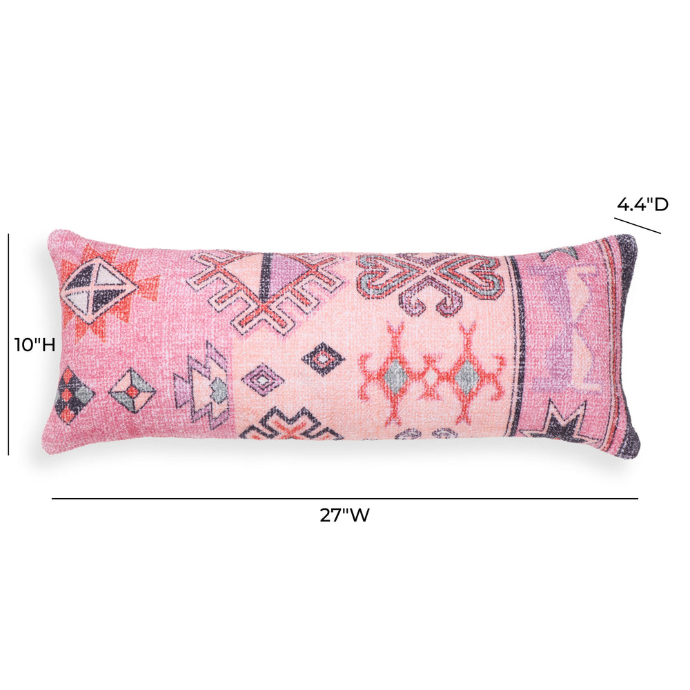Persia 27"X10" Pink Cotton Bolster Pillow dimensions