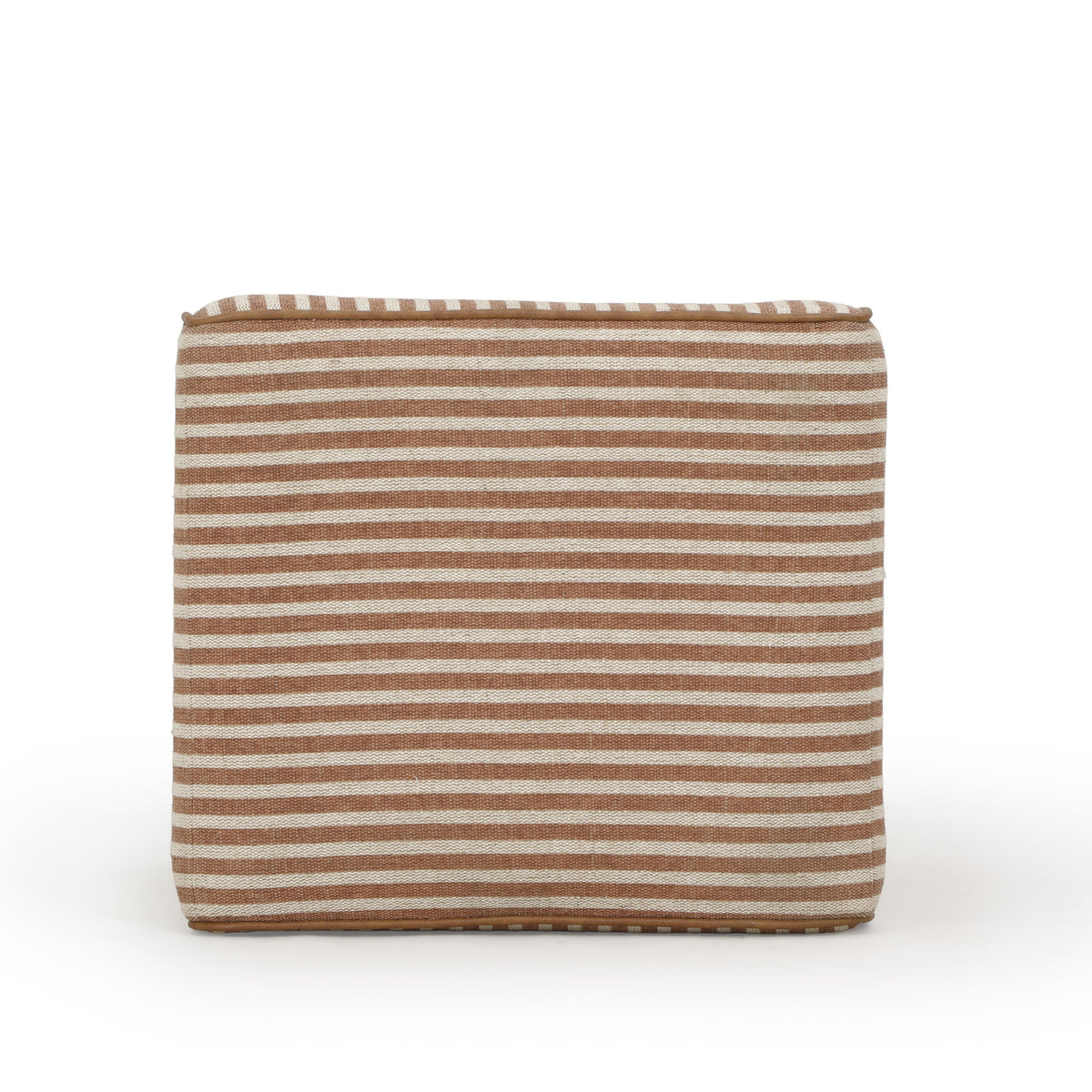 Byron Square Cotton Jute Ottoman serving as a coffee table with decorative tray