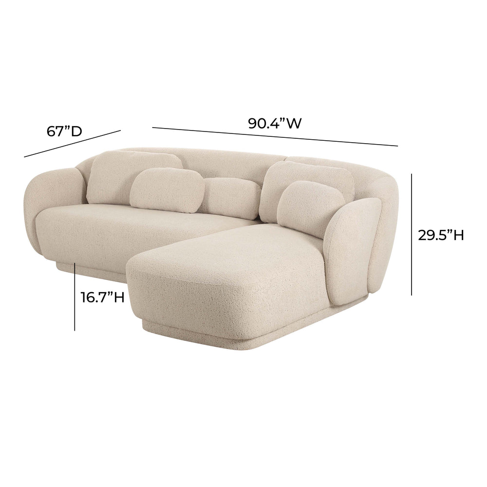 Misty 2-Piece Cream Boucle L-Shaped Sectional dimensions