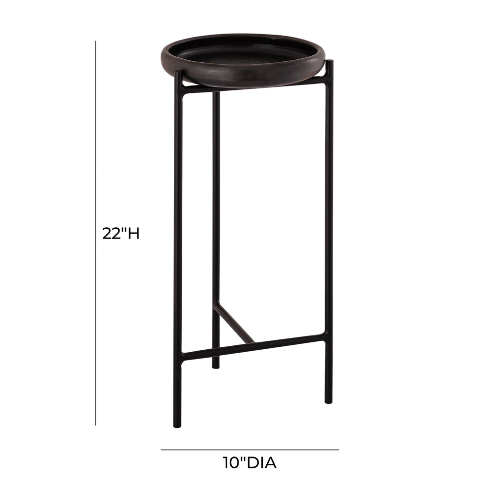 Samara Side Table with Terracotta Bowl Top & Tripod Base - Modern Minimalist Matte Black Accent Table dimensions
