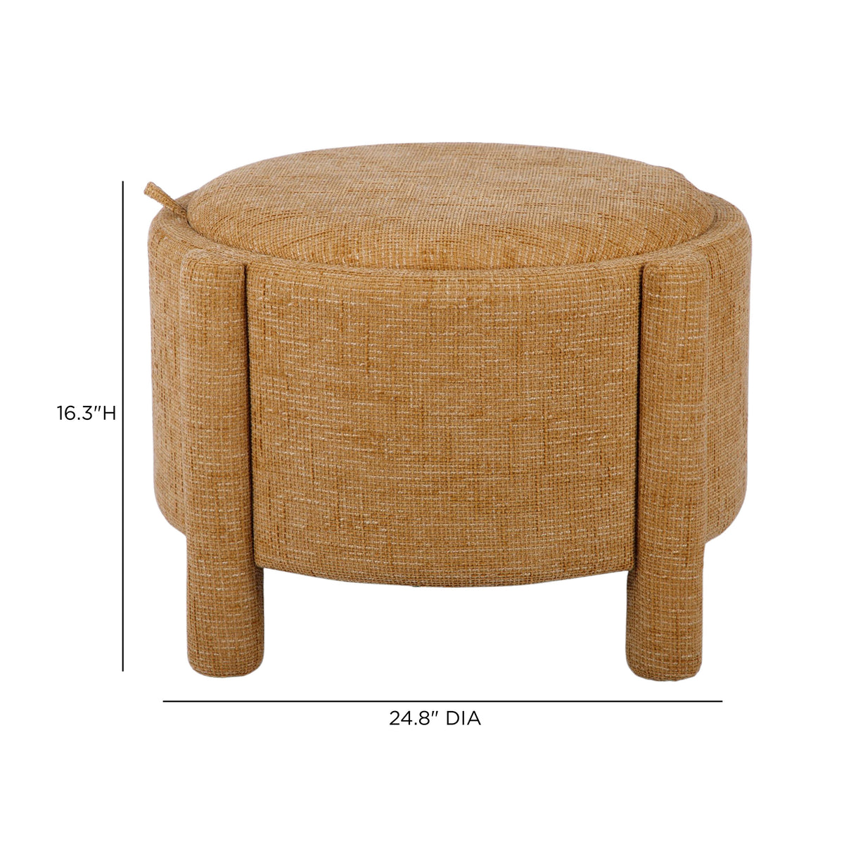 Bellamy Railroad Chenille Storage Stool ambient lifestyle view in compact living room