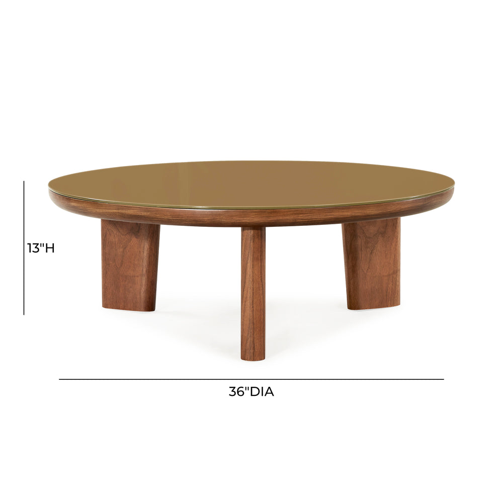 Oani 36" Walnut and Glass Round Coffee Table dimensions