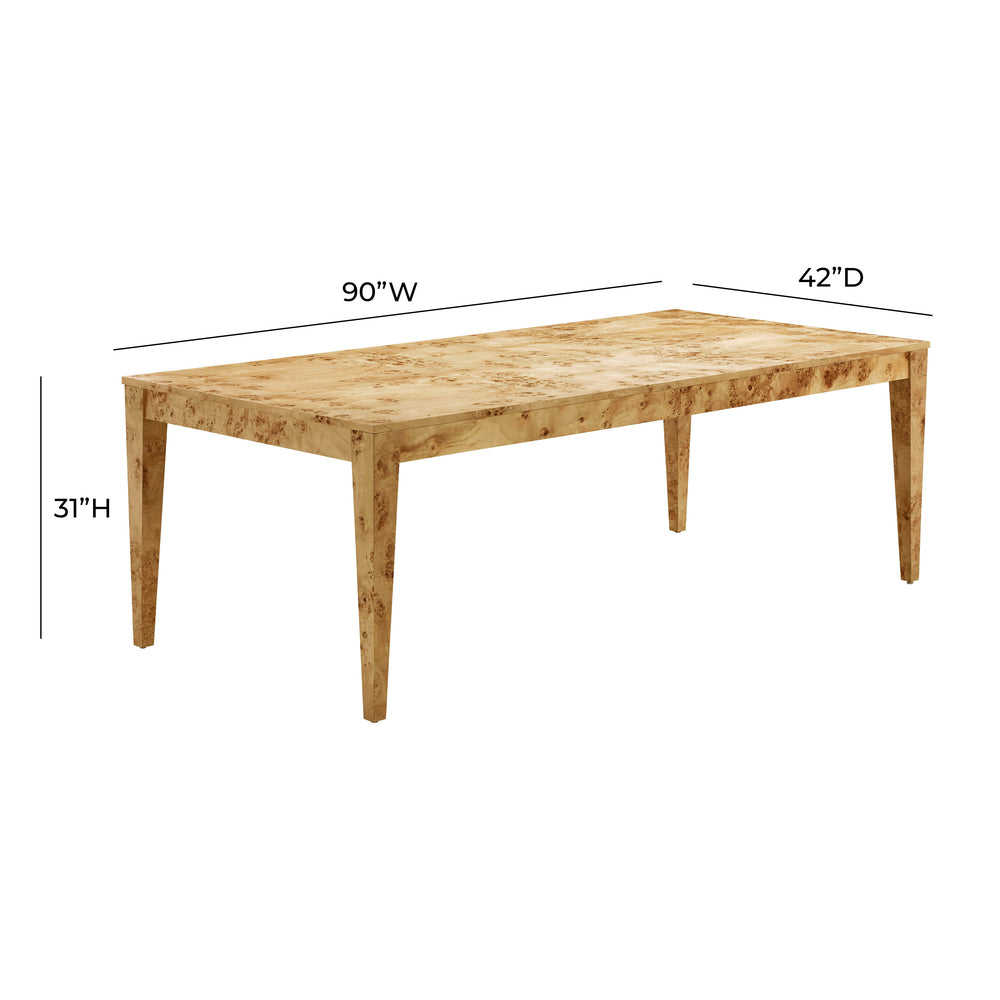 Brandyss 90" Natural Burl Rectangular Dining Table dimensions