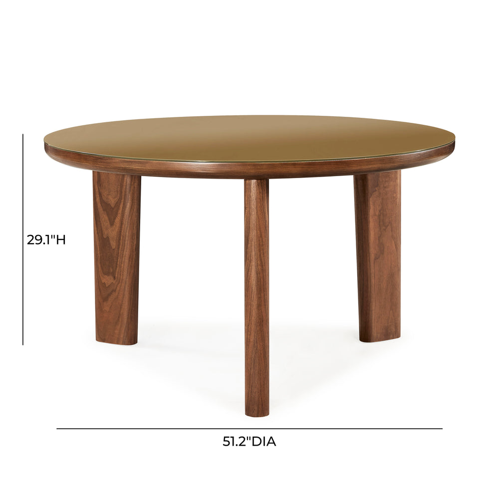 Oani 51" Walnut and Glass Round Dining Table dimensions