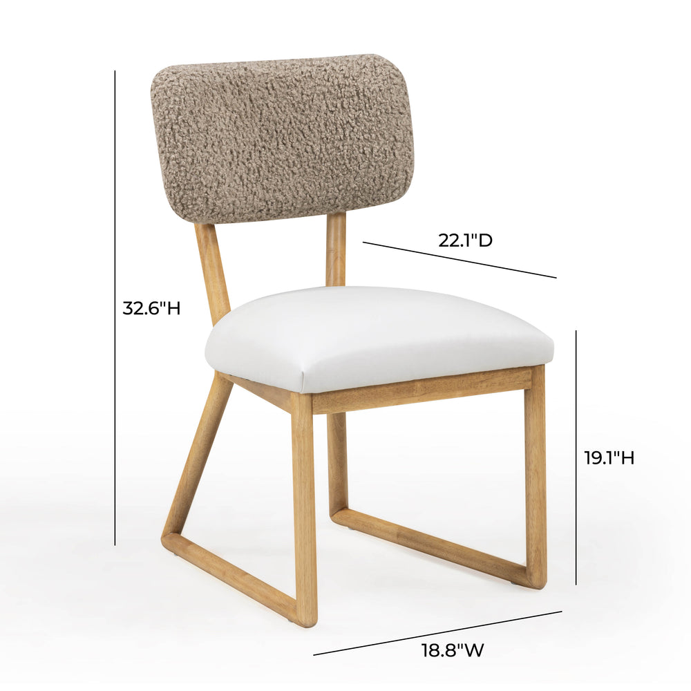 Bobbie Cream Vegan Leather and Grey Vegan Shearling Dining Chair dimensions