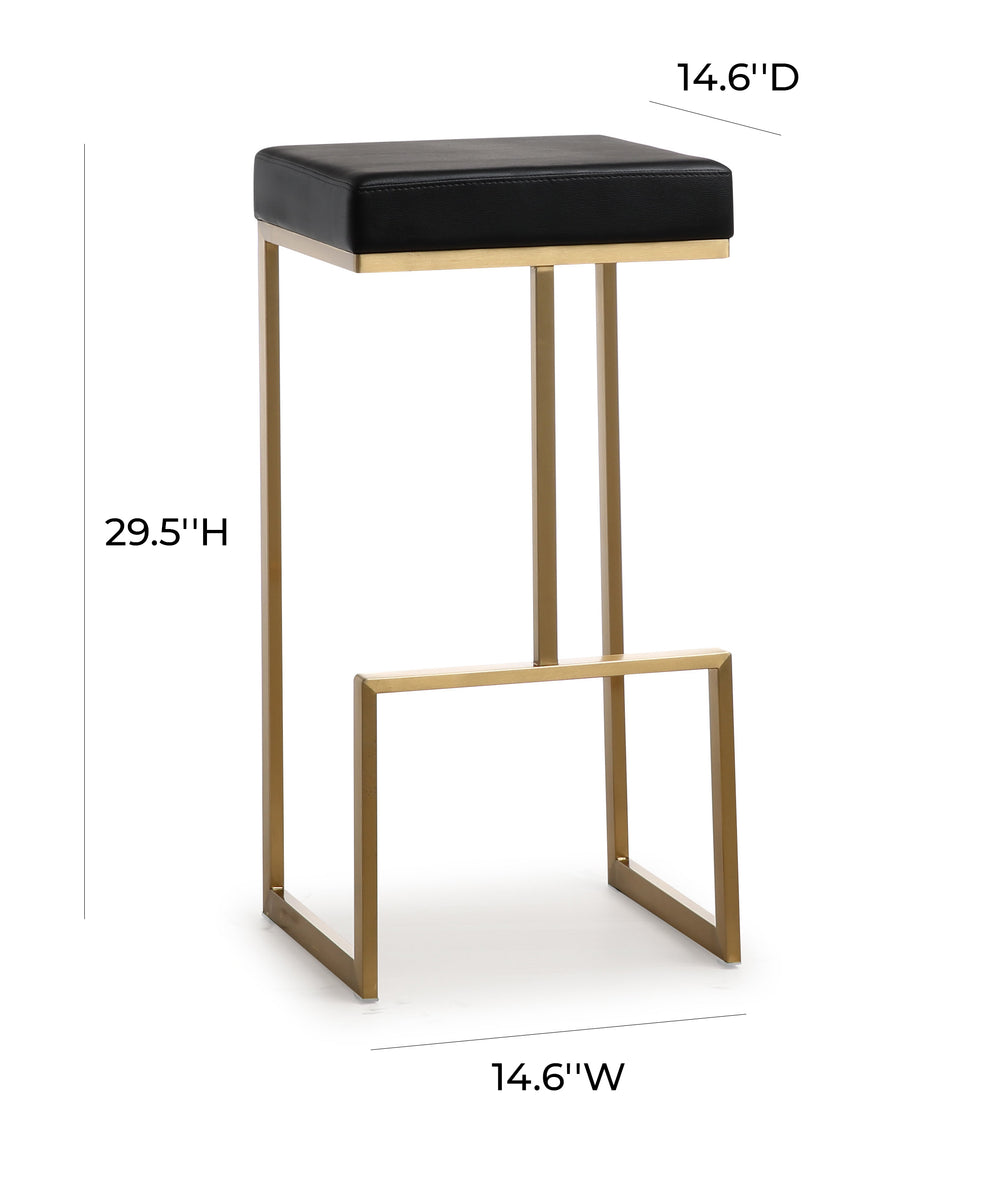 Ferrara Black Performance Vegan Leather and Gold Steel Barstool - Set of 2 dimensions