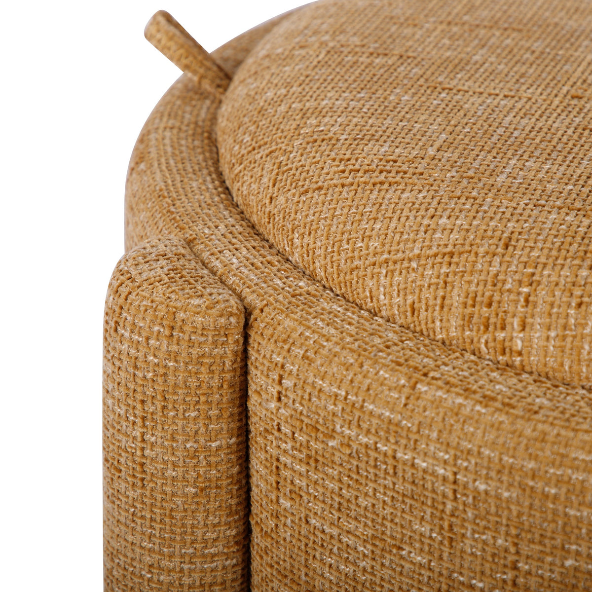 Bellamy Railroad Chenille Storage Stool highlighting sturdy dual-sided lid edge