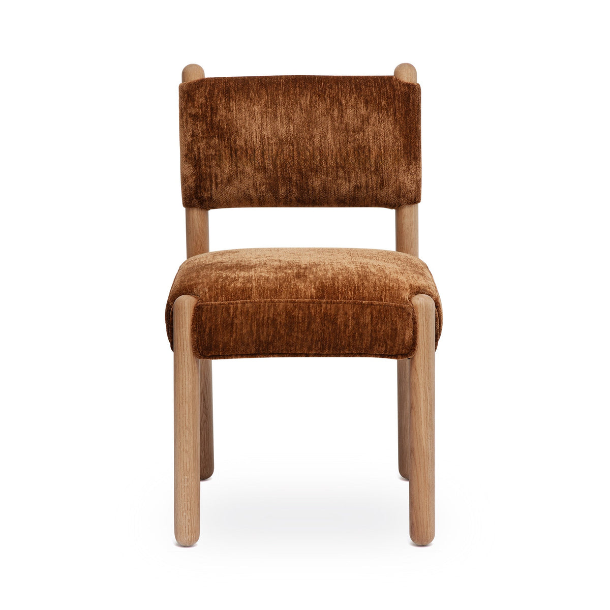 Straight back upholstered dining chair in textured performance chenille fabric