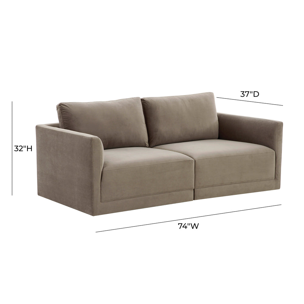 Willow 74" Velvet Modular Loveseat dimensions