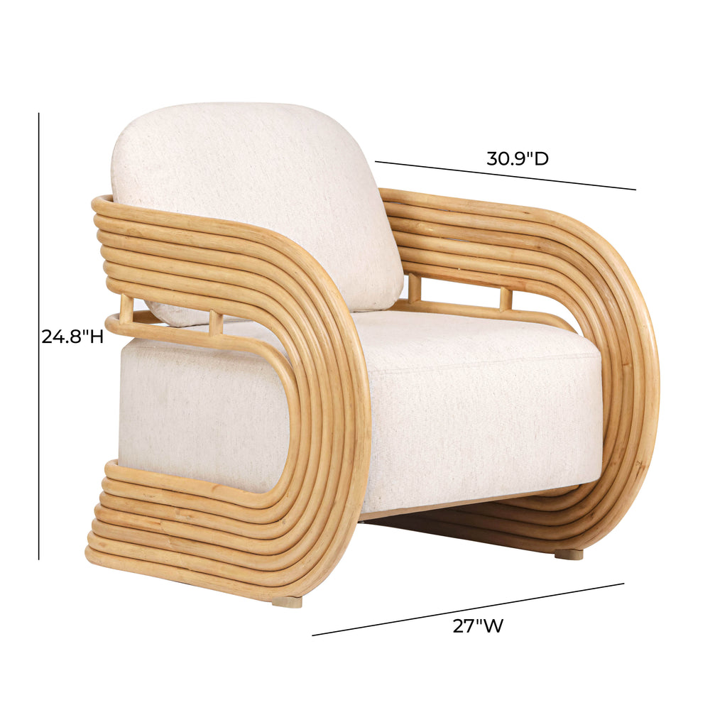 Lauretta Cream Fabric and Natural Rattan Accent Chair dimensions