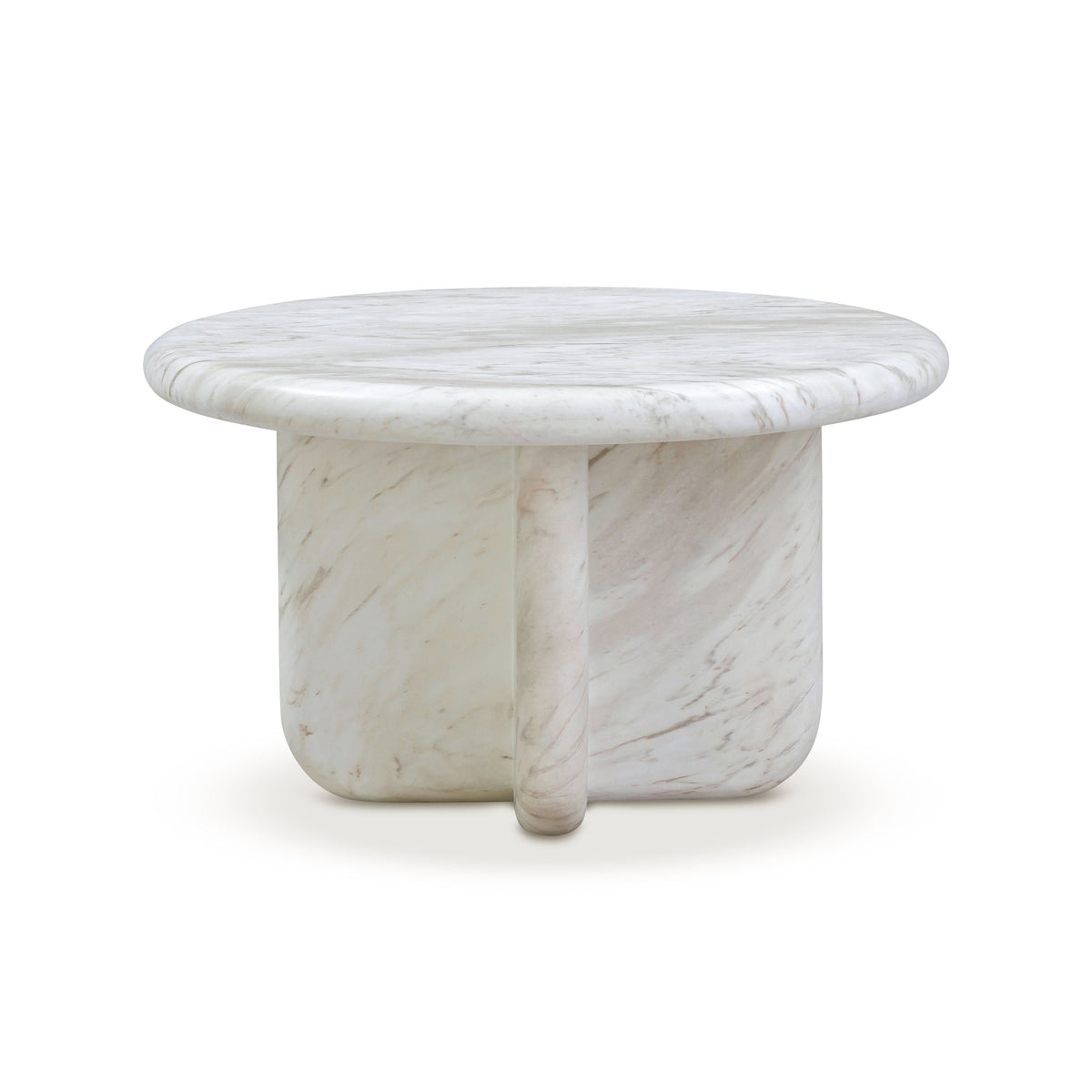 FOAK Juju 2-piece white marble nested configuration in modern living room setting