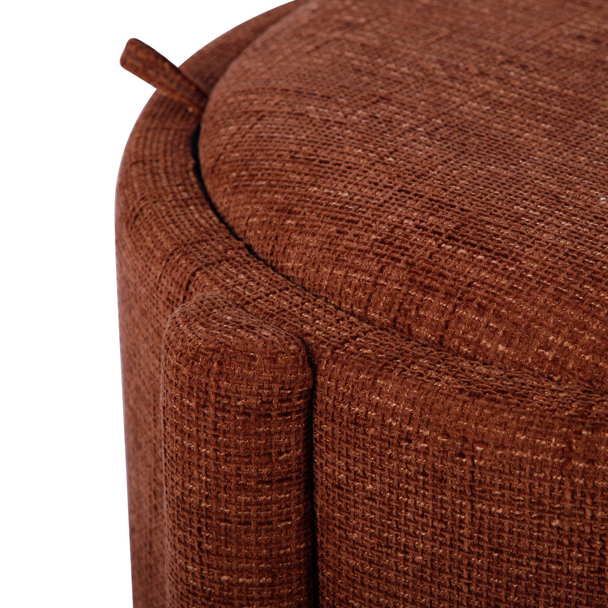 Bellamy Railroad Chenille Storage Stool in Curry with tray lid top in use