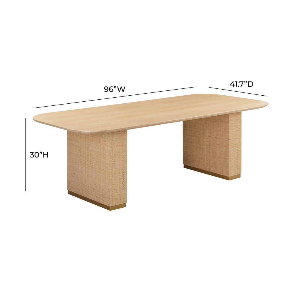 Akiba 96" Natural Ash & Rattan Rectangular Dining Table dimensions