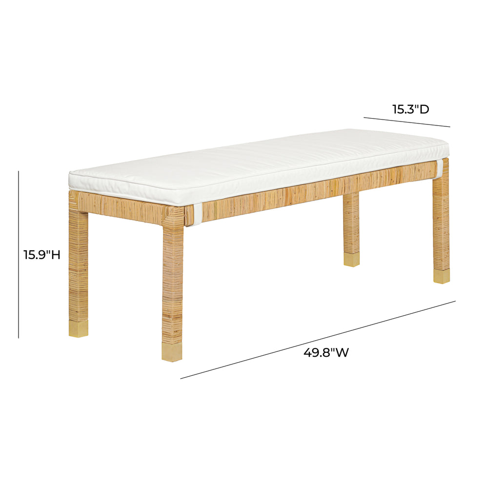 Amara 50" Woven Rattan Performance Fabric Bench dimensions