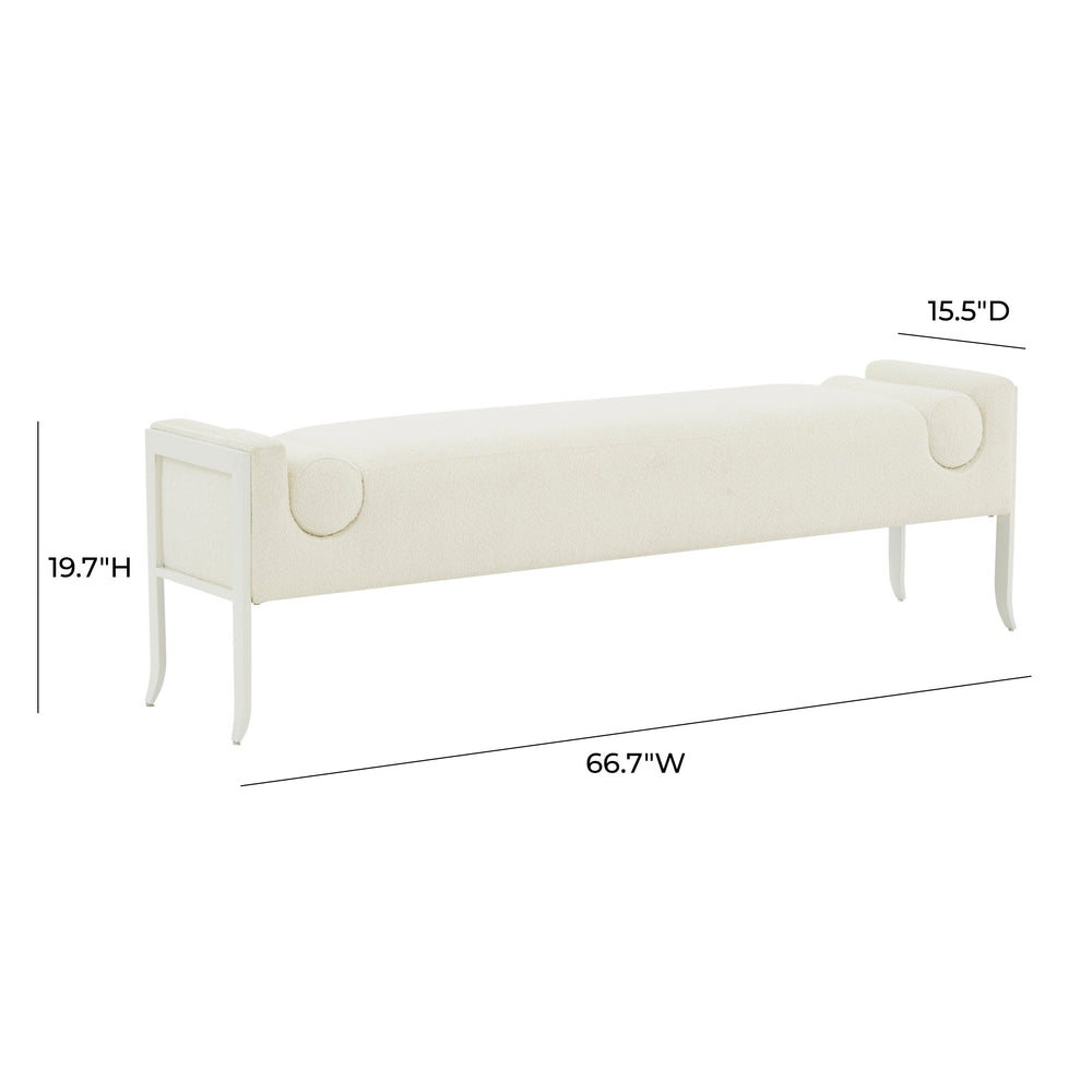Ines 67" Cream Boucle Bench dimensions