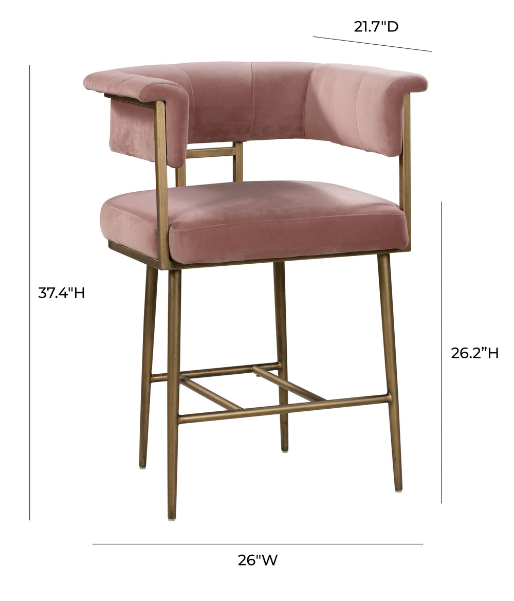 Astrid Velvet Stool with Antique Brass Frame - Modern Glam Counter or Bar Height Seating dimensions