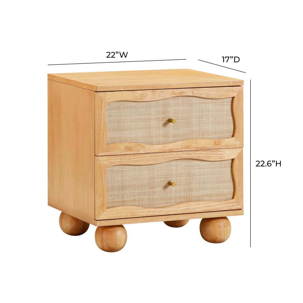 Grappa 22" Wood & Raffia Wavy 2-Drawer Nightstand dimensions