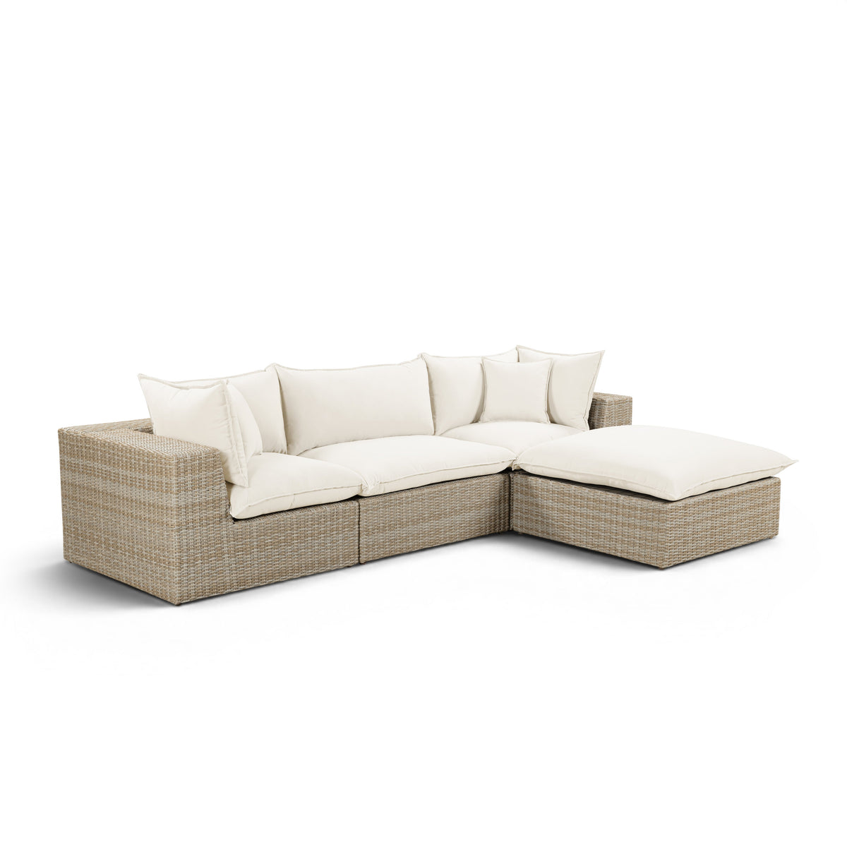 Cali 4-Piece Performance Fabric and Wicker Outdoor Sectional side angle showing modular arrangement