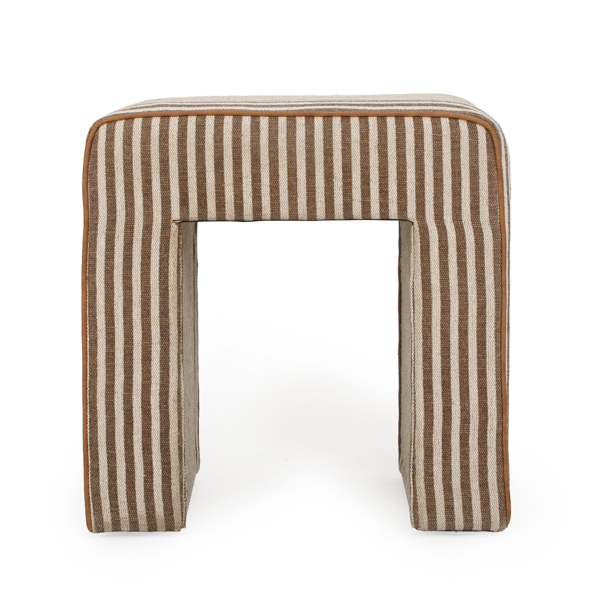 Studio lighting view of green Byron Square Cotton Jute Ottoman
