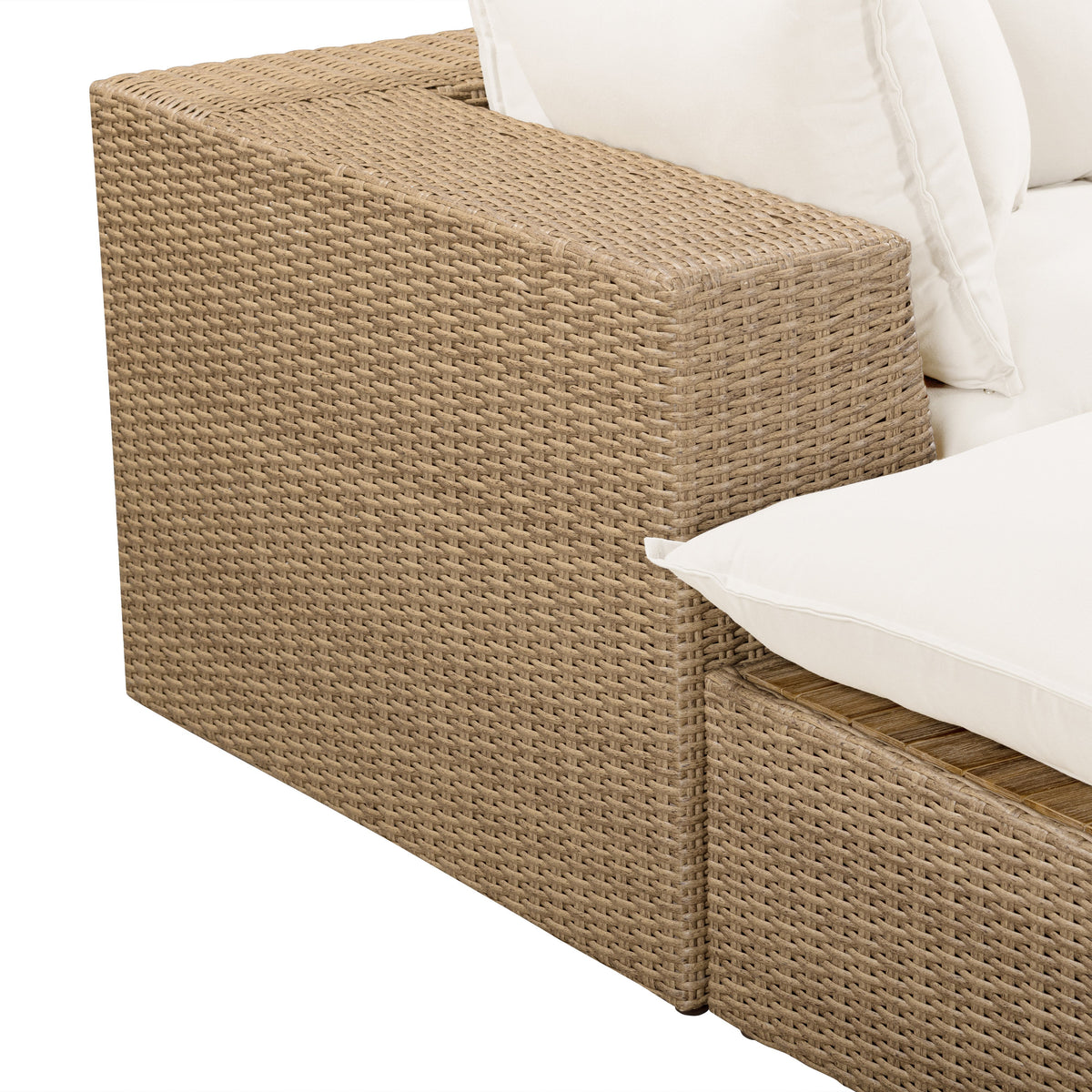 Cali 4-Piece Performance Fabric and Wicker Outdoor Sectional rear angled view on outdoor patio