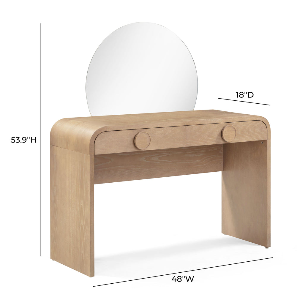 Moonrise 48 Natural Ash 2-Drawer Vanity Desk with Mirror dimensions