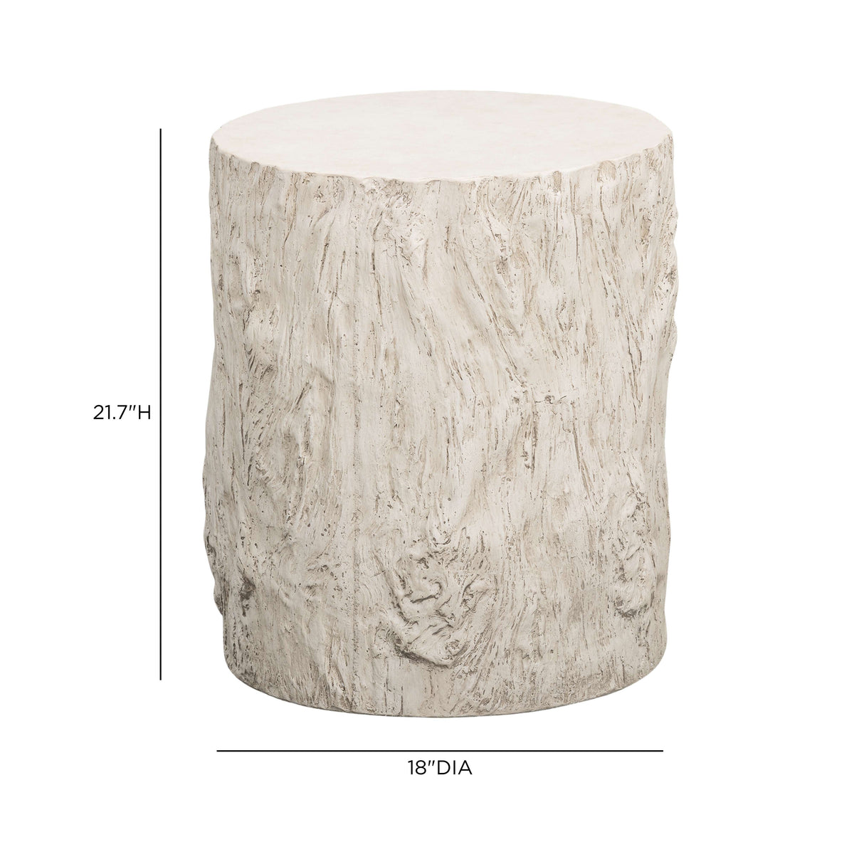 Organic modern concrete side table positioned beside patio lounge seating