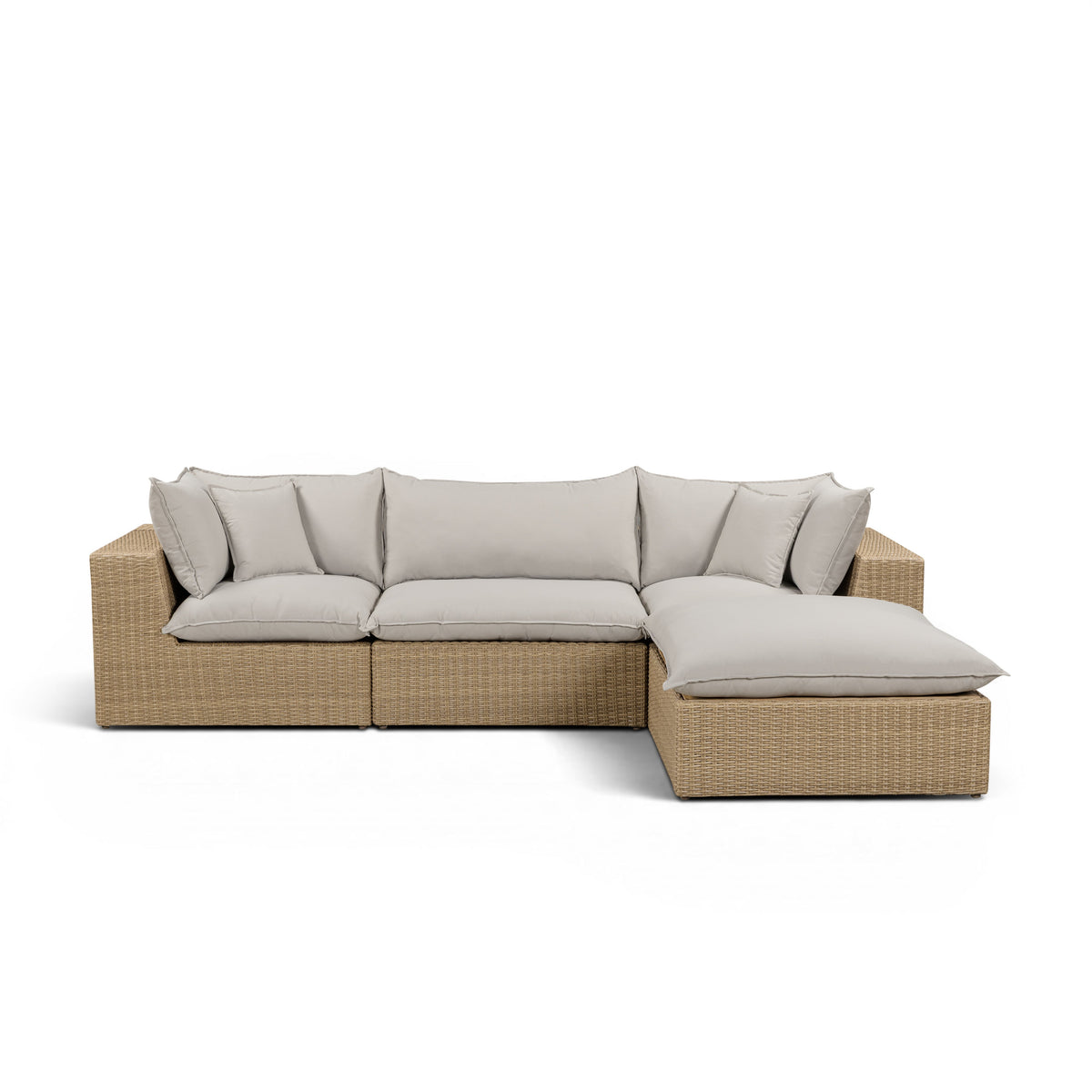 Cali 4-Piece Performance Fabric and Wicker Outdoor Sectional straight four-seat outdoor couch layout