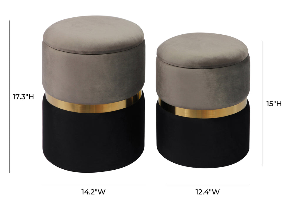 Gigi Grey Storage Ottomans - Set of 2 dimensions