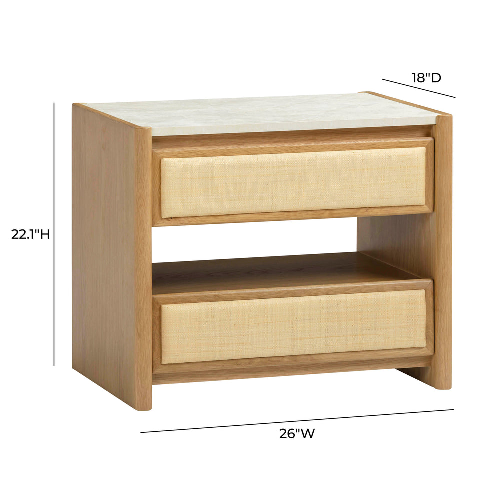 Paige 26" Natural Oak 2-Drawer Nightstand dimensions