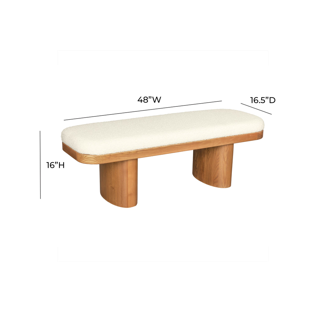 Ollie 48" White Performance Boucle Wooden Bench dimensions