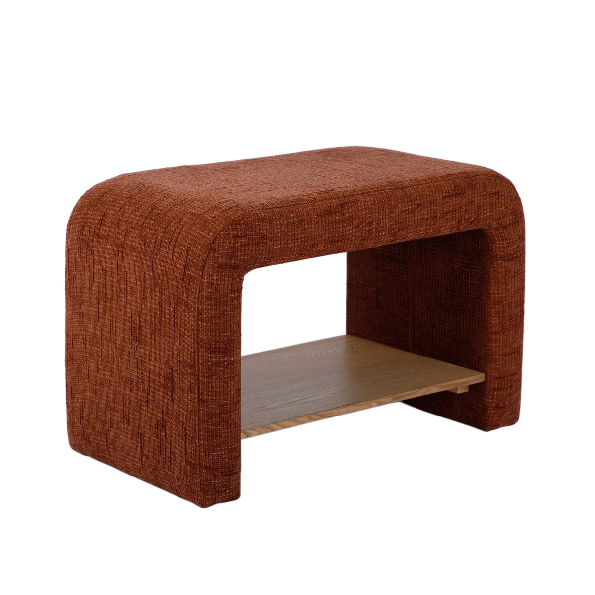 Alvie Striped Chenille Storage Side Table front view with open shelf
